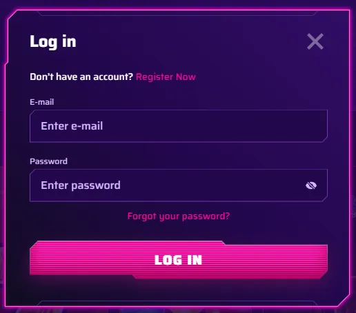 Διεπαφή σύνδεσης και εγγραφής λογαριασμού Roby Casino