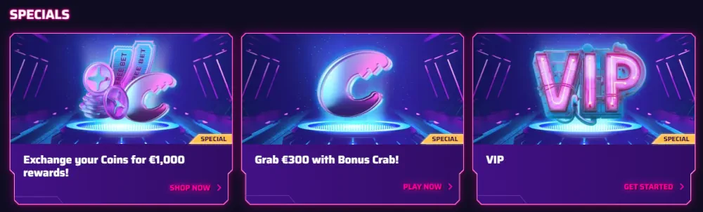 Ειδική ενότητα Roby Casino με ανταλλαγές νομισμάτων και VIP ανταμοιβές